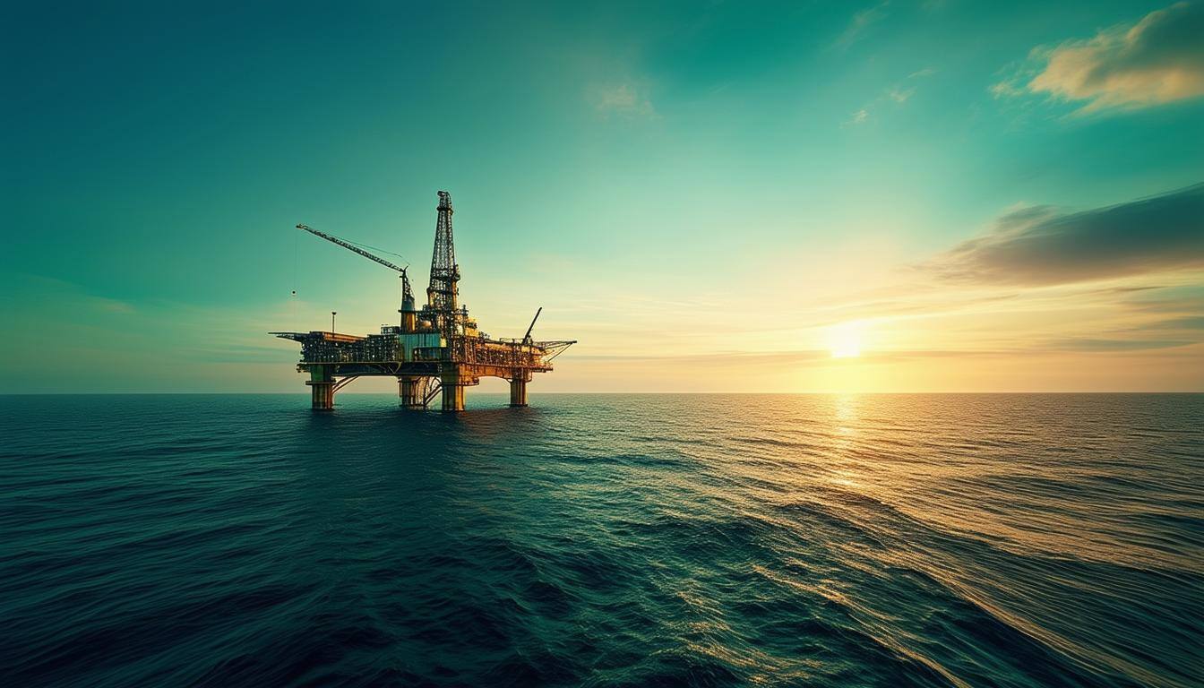 zoomed out pov shot of a Oil plattform in the north sea during sunrise-1 zoomed out pov shot of a Oil plattform in the north sea during sunrise-1