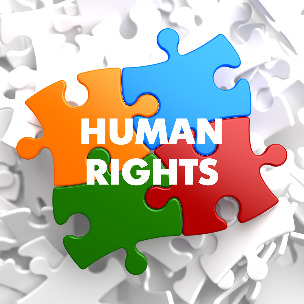 Human Rights on Multicolor Puzzle on White Background. Human Rights on Multicolor Puzzle on White Background.
