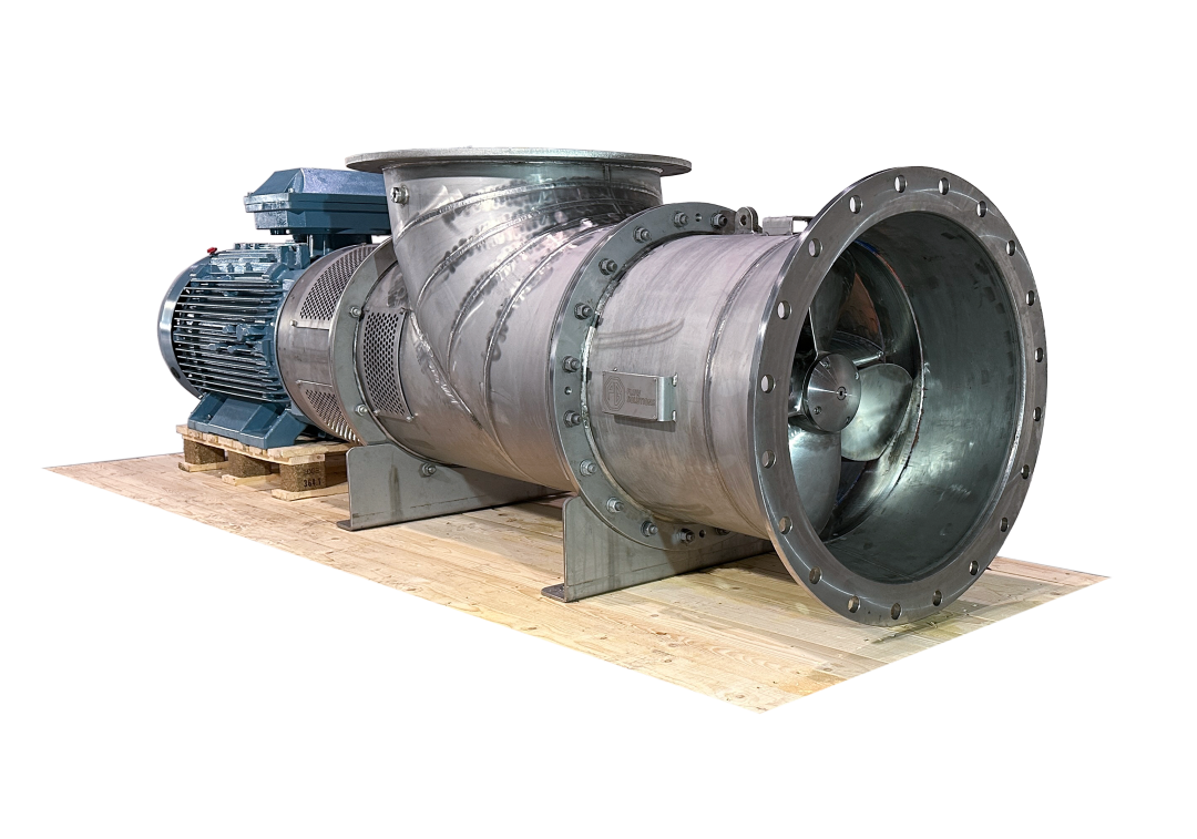 PG Propeller Pump with electric motor. A DN600 propeller pump produced in stainless steel. PG Propeller Pump with electric motor. A DN600 propeller pump produced in stainless steel.